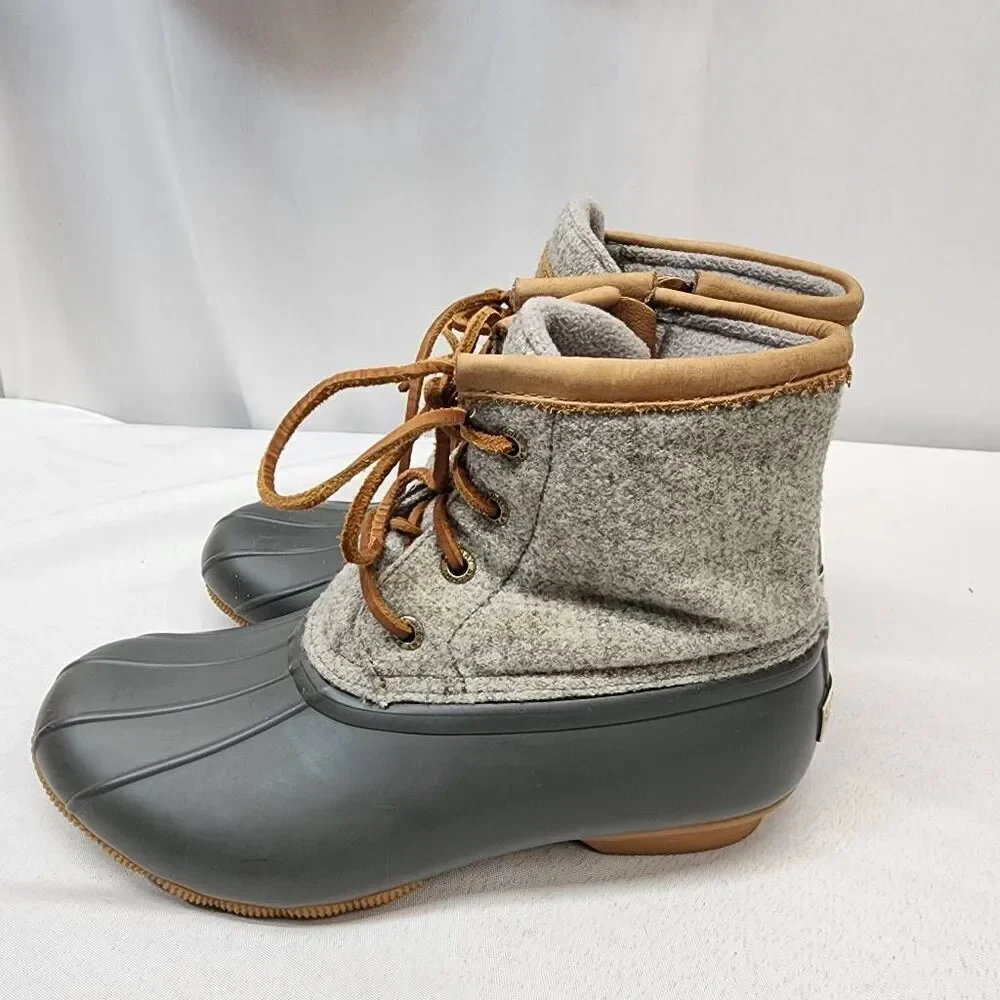 Sperry Women's 6 Top-Sider Saltwater Emboss Wool Duck Boot Grey